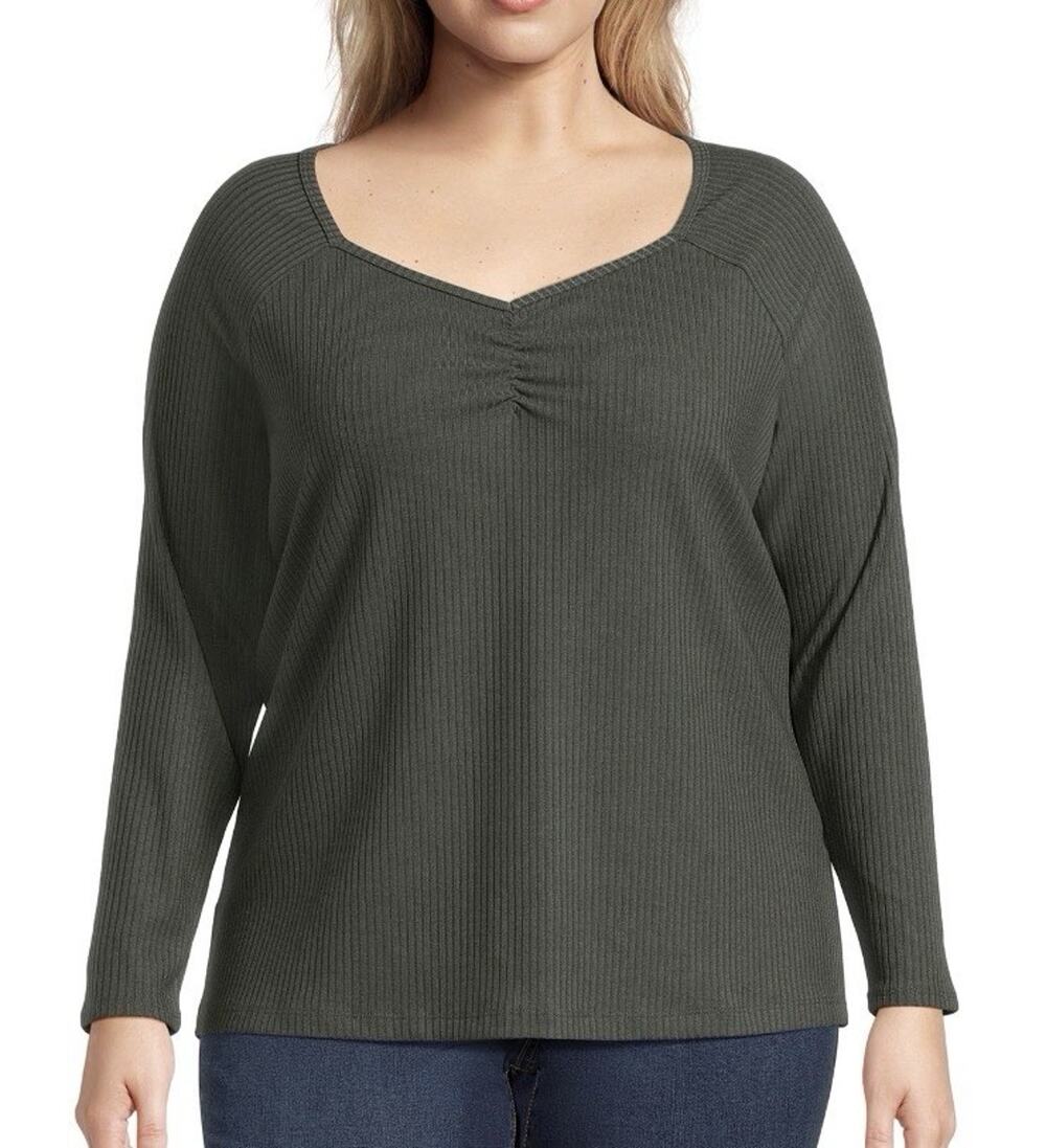 Terra & Sky Plus Size Sweetheart Rib Top Size 2X (20w-22w) Green